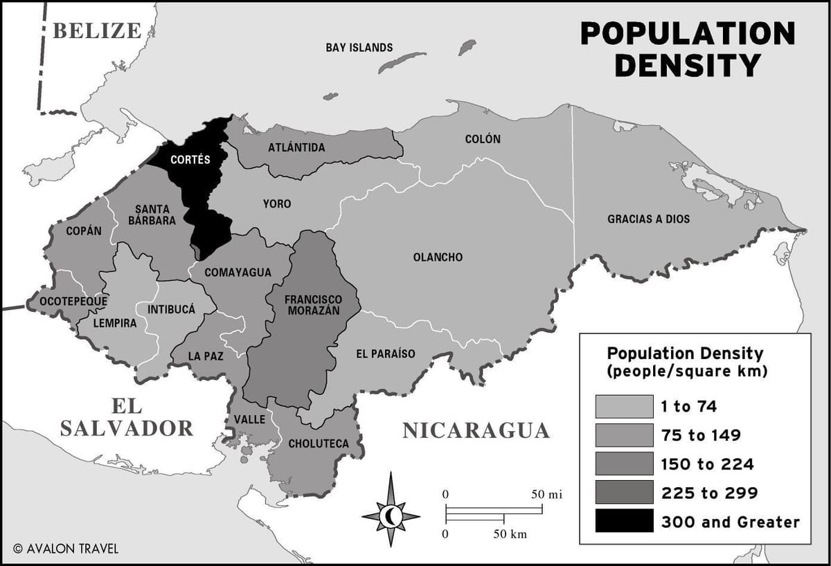 Karte von Honduras Bevölkerung