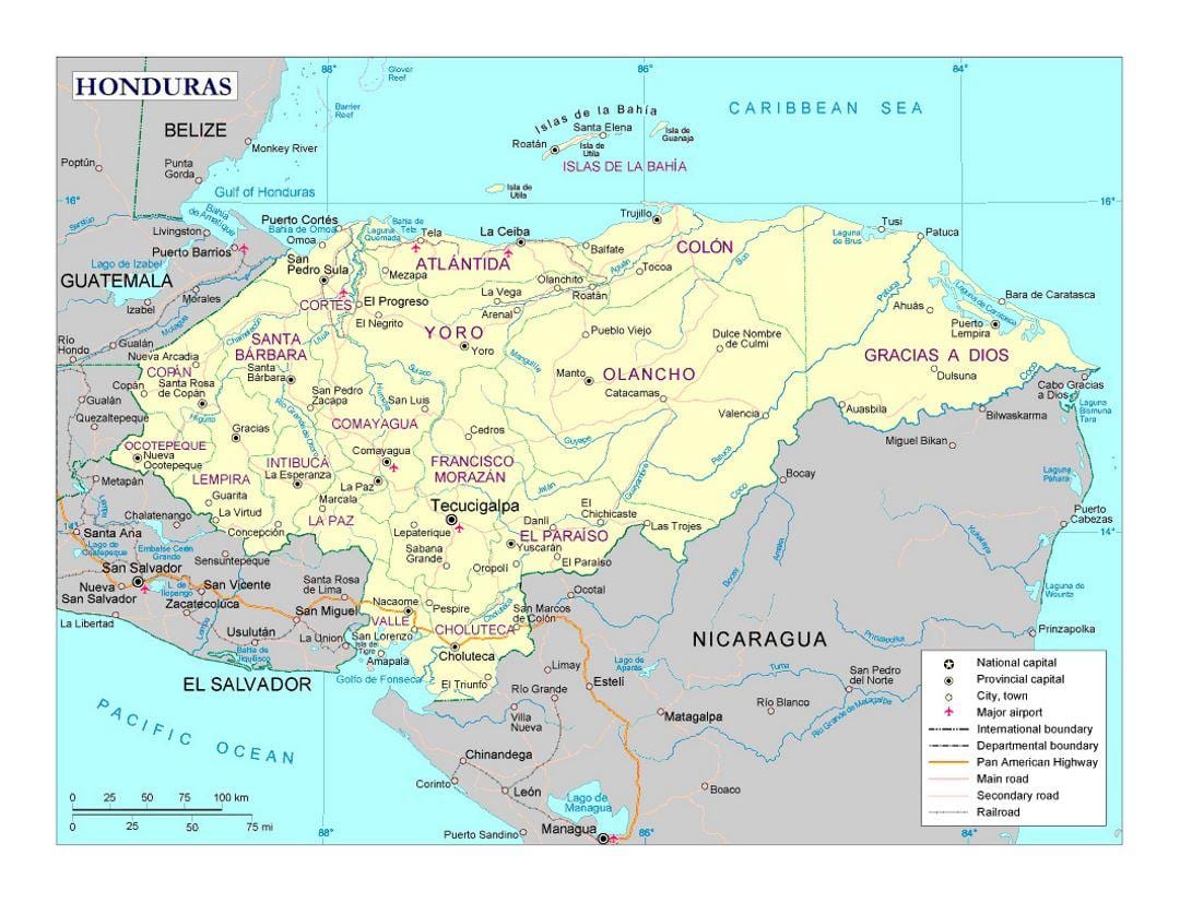 Honduras Landkarte mit Städten