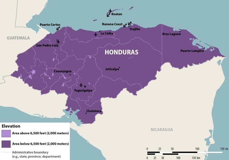 Karte von Honduras zika
