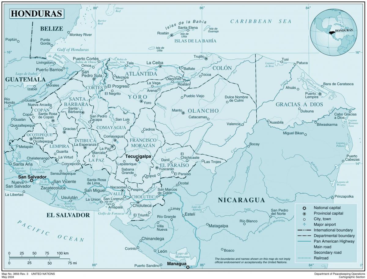 Karte physikalische Karte von Honduras