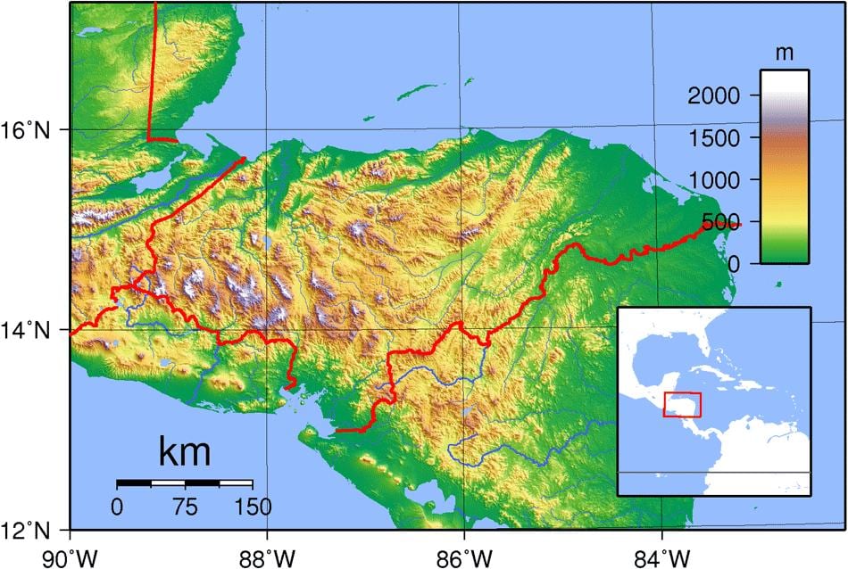 Karte von Honduras topographische