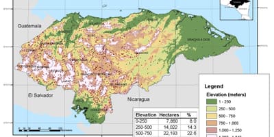 Karte von Honduras Höhe